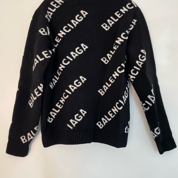 Black and White Mens Balenciaga Allover Logo Crewneck - Picture 3 of 4